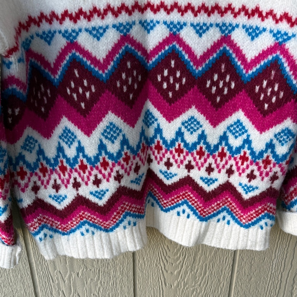 LOFT Women's Sweater with Blue and Pink Patterns - Picture 7 of 11